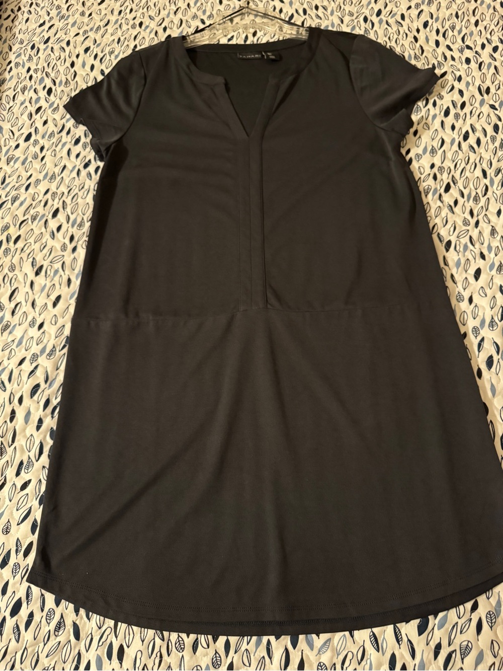 Tahari Black Short-Sleeve V-Notch Tunic